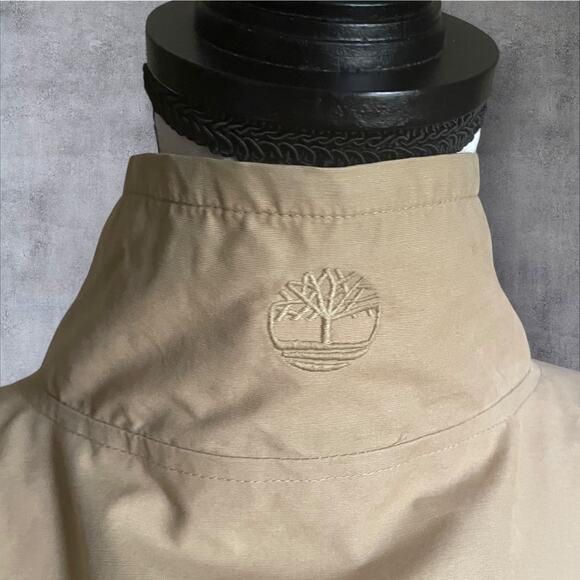 Timberland Khaki Tan Logo Fall Lightweight CASUAL Twill JACKET Mens XL - Picture 7 of 11